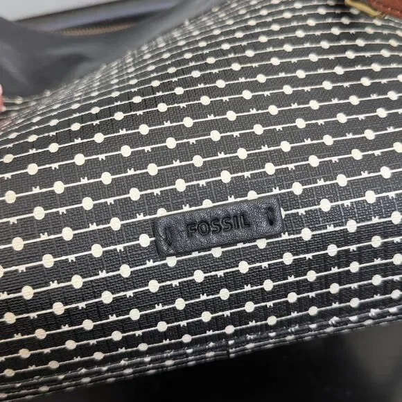 Fossil genuine leather waxed canvas crossbody shoulder handbag purse neutral - Picture 10 of 14